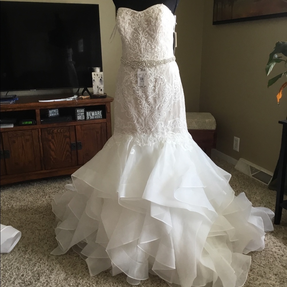 David’s Bridal Wedding Dress with Rhinestone Belt. NWT.